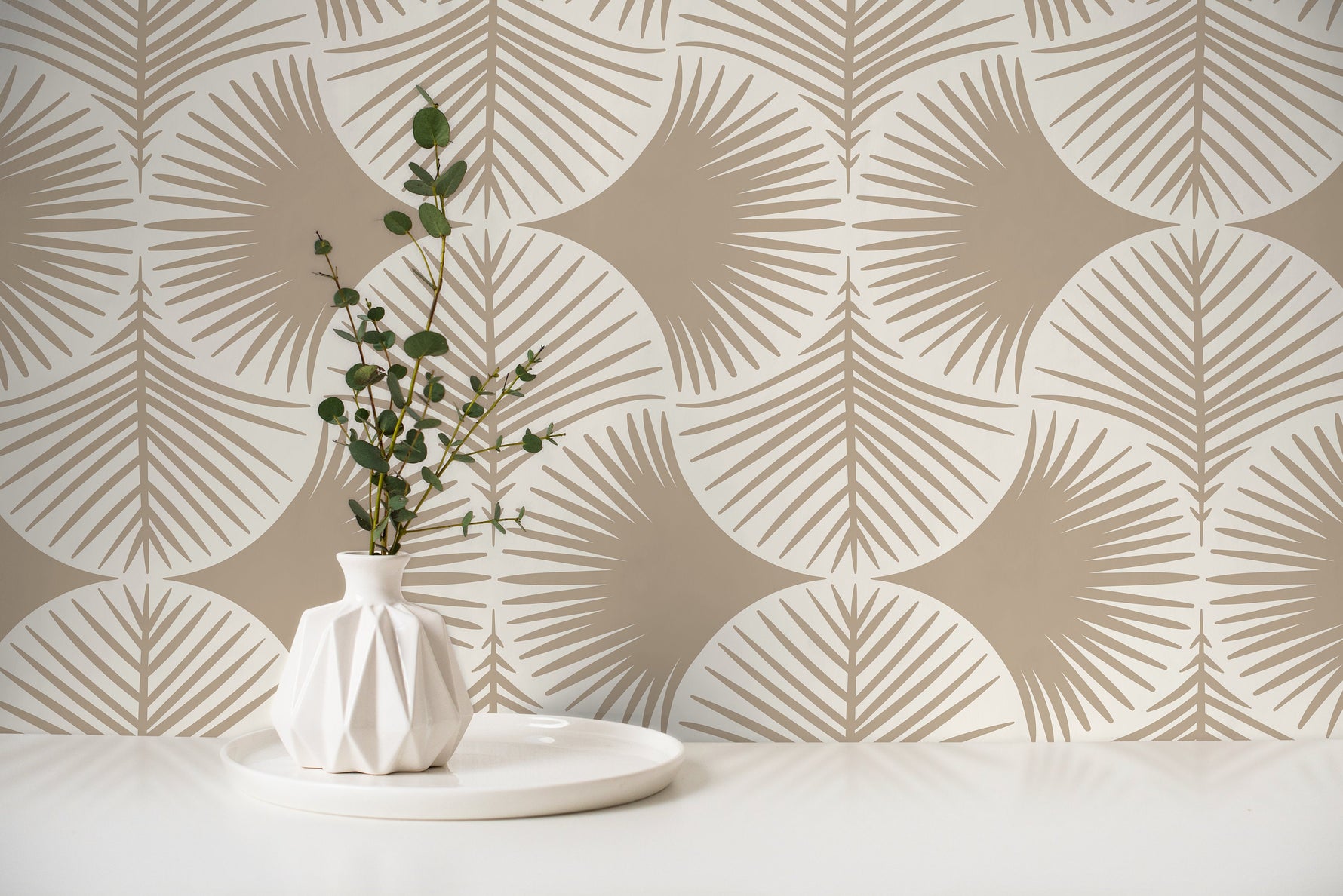 Beige Modern Palms Wallpaper / Peel and Stick Wallpaper Removable Wallpaper Home Decor Wall Art Wall Decor Room Decor - C689