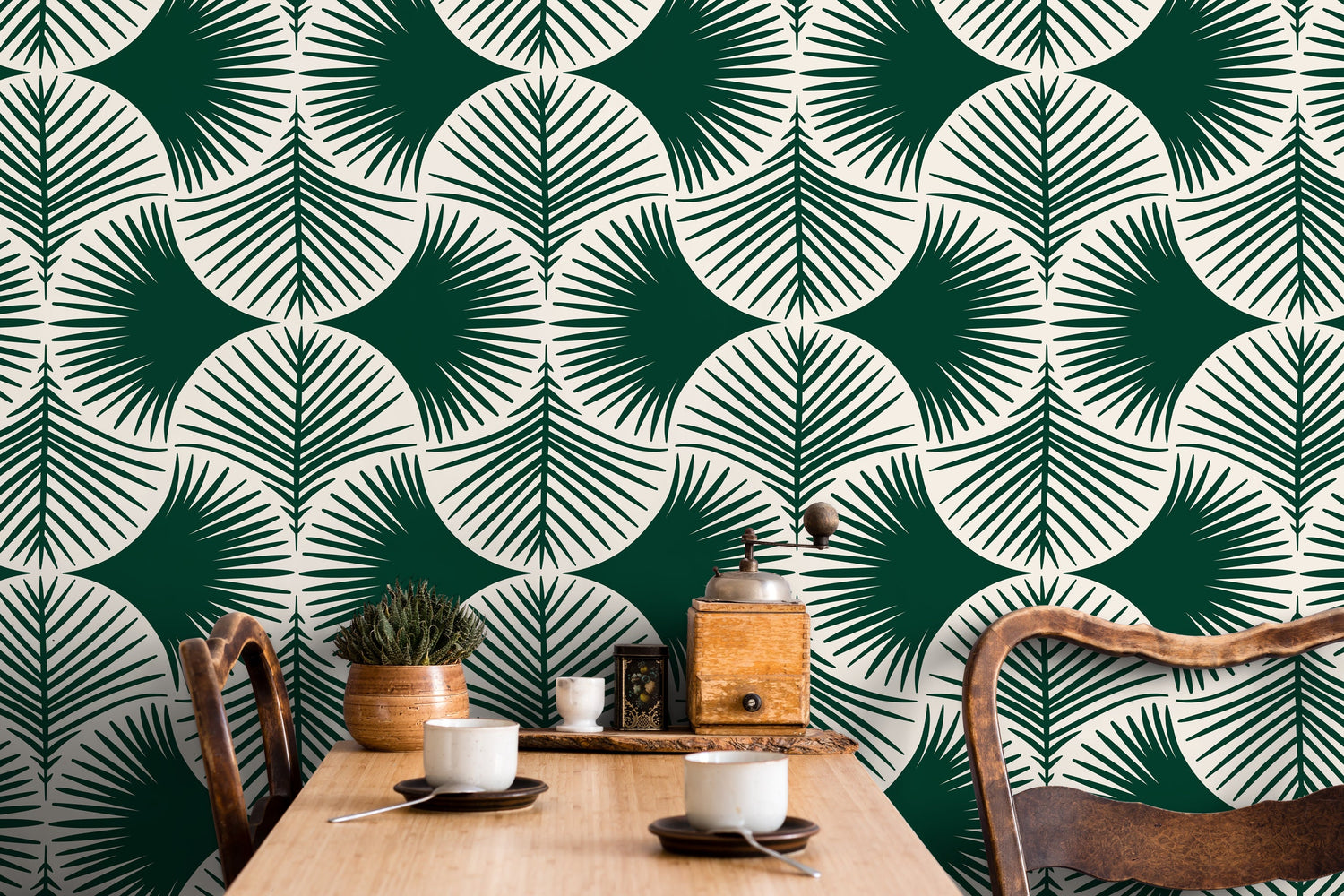 Green Modern Palms Wallpaper / Peel and Stick Wallpaper Removable Wallpaper Home Decor Wall Art Wall Decor Room Decor - C688