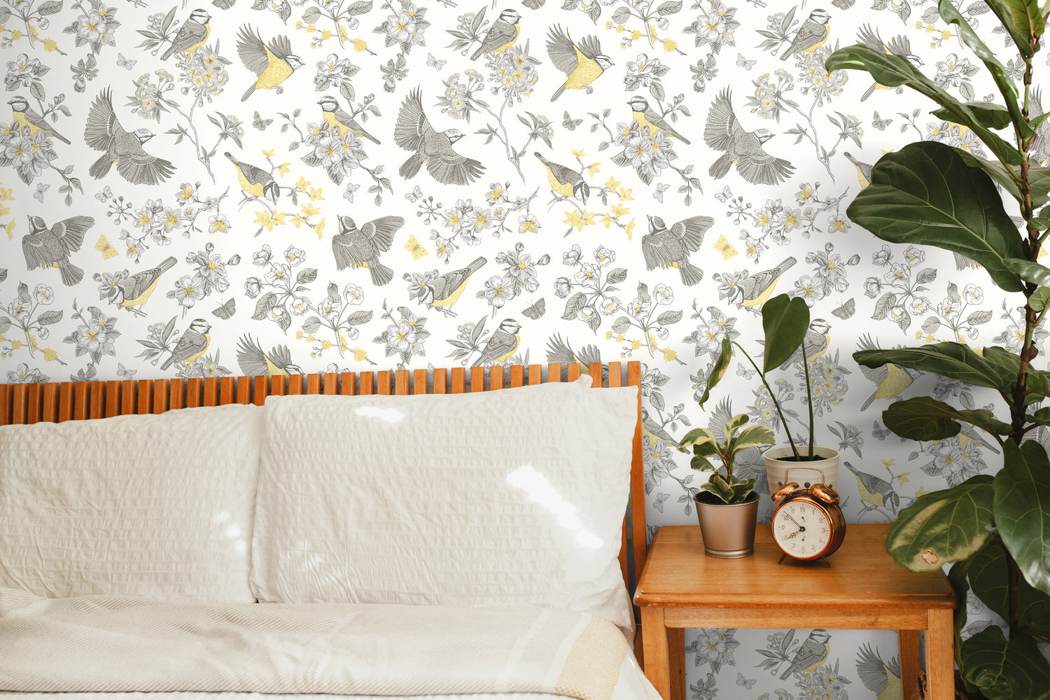 Vintage Floral Bird Wallpaper / Peel and Stick Wallpaper Removable Wallpaper Home Decor Wall Art Wall Decor Room Decor - C697