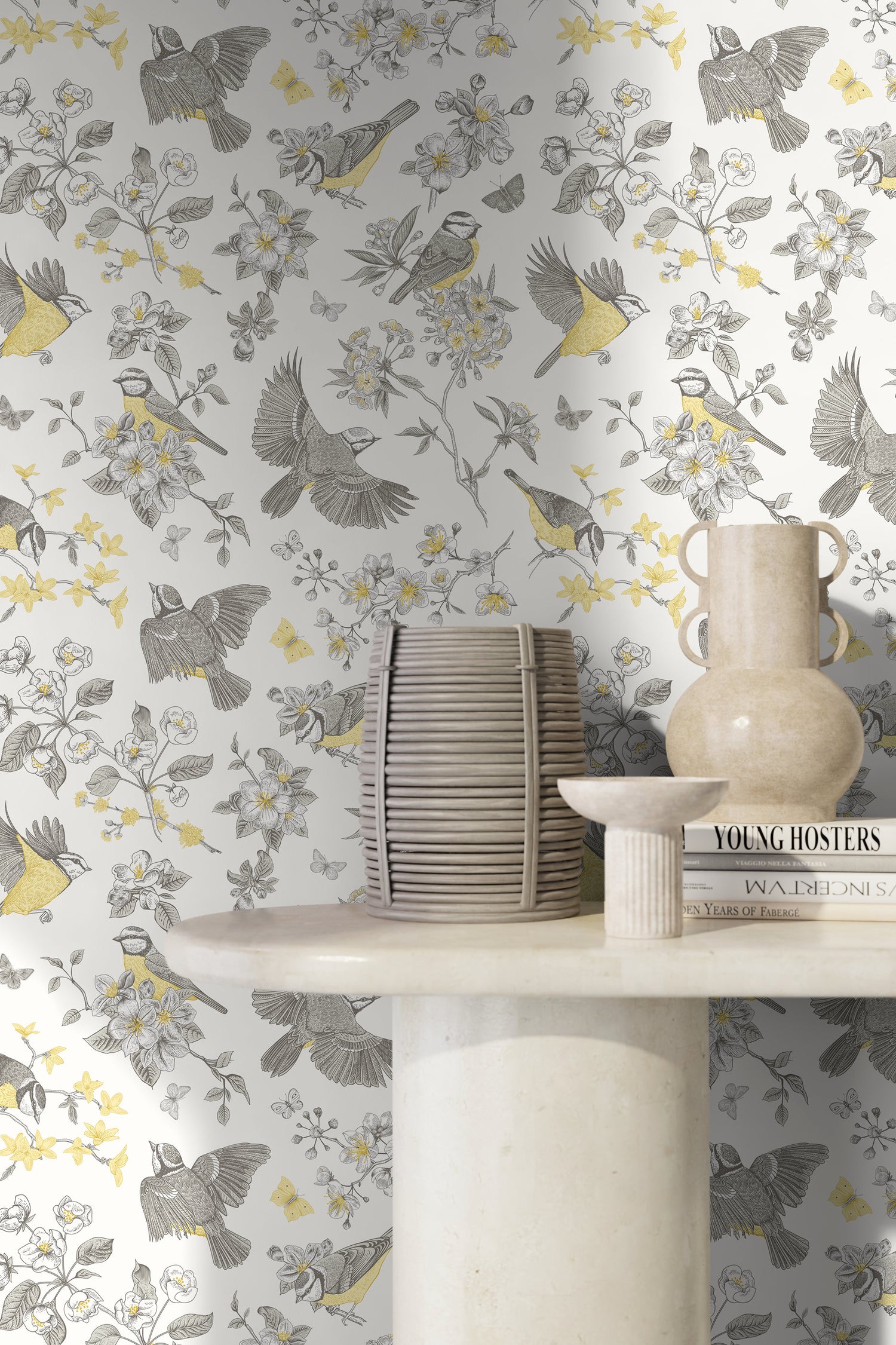 Vintage Floral Bird Wallpaper / Peel and Stick Wallpaper Removable Wallpaper Home Decor Wall Art Wall Decor Room Decor - C697