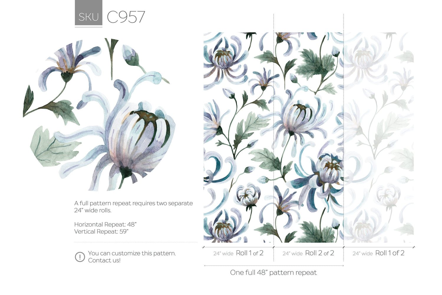 Vintage Floral Garden Wallpaper / Peel and Stick Wallpaper Removable Wallpaper Home Decor Wall Art Wall Decor Room Decor - C957