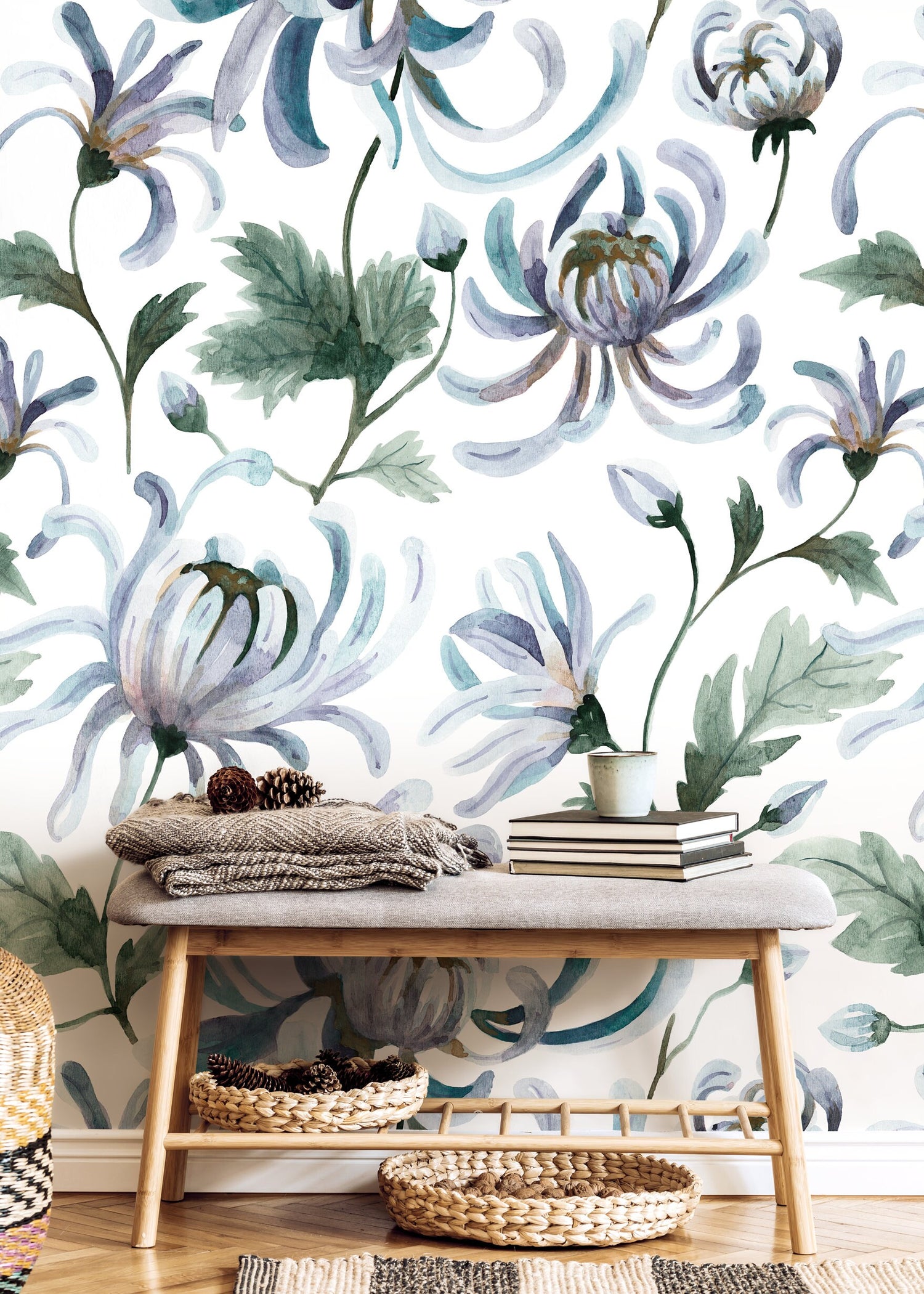 Vintage Floral Garden Wallpaper / Peel and Stick Wallpaper Removable Wallpaper Home Decor Wall Art Wall Decor Room Decor - C957