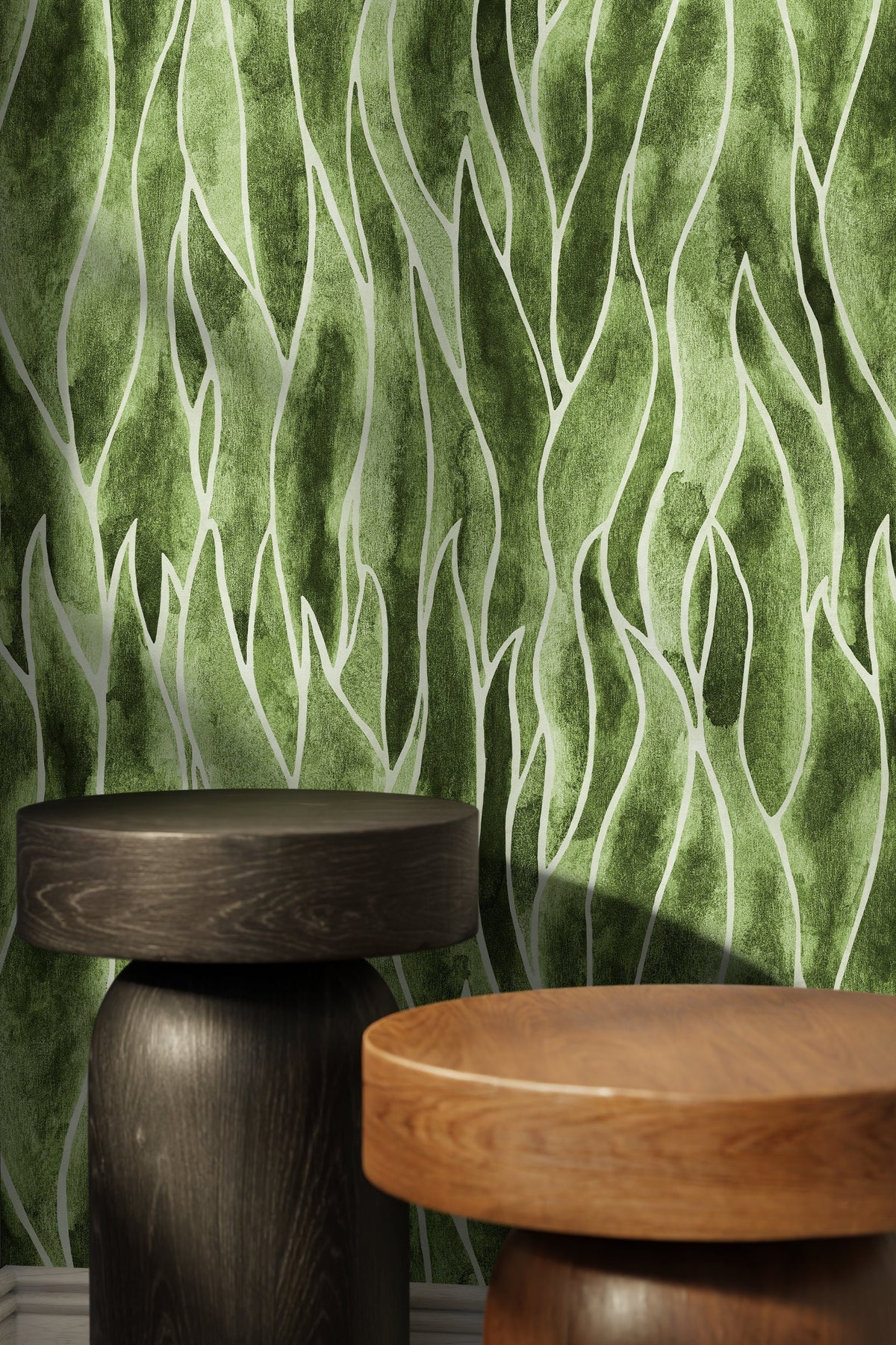 Green Abstract Leaf Wallpaper / Peel and Stick Wallpaper Removable Wallpaper Home Decor Wall Art Wall Decor Room Decor - C938