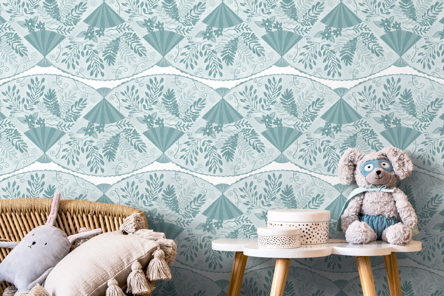 Light Blue Floral and Leaf Wallpaper / Peel and Stick Wallpaper Removable Wallpaper Home Decor Wall Art Wall Decor Room Decor - C946