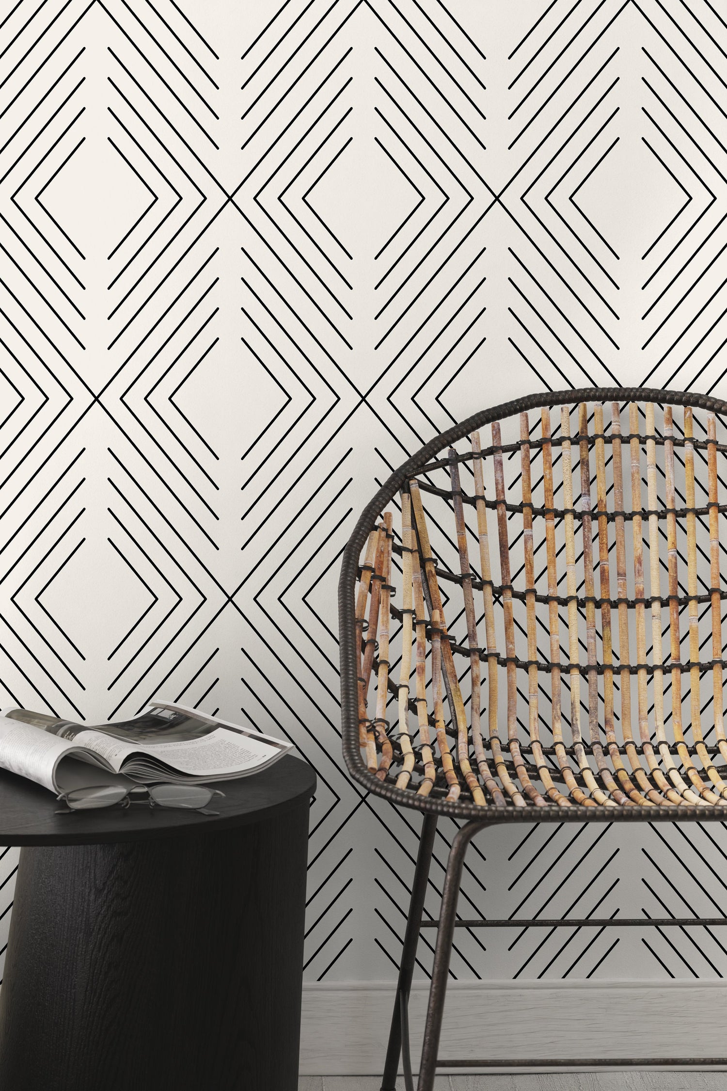 Black and Beige Geometric Wallpaper / Peel and Stick Wallpaper Removable Wallpaper Home Decor Wall Art Wall Decor Room Decor -C734