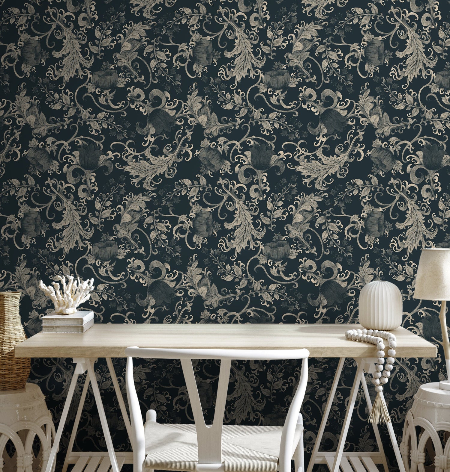 Floral Art Nouveau Wallpaper / Peel and Stick Wallpaper Removable Wallpaper Home Decor Wall Art Wall Decor Room Decor - C791