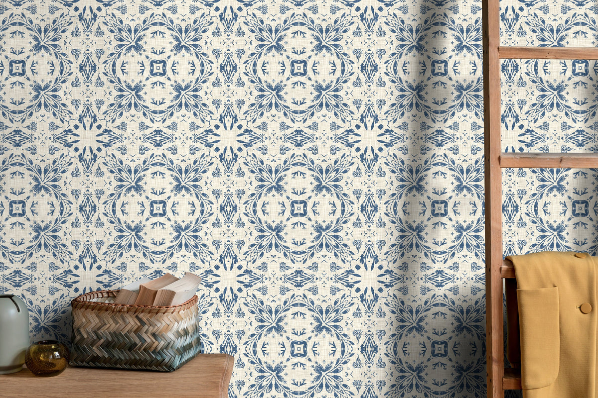 Blue Floral Victorian Wallpaper / Peel and Stick Wallpaper Removable Wallpaper Home Decor Wall Art Wall Decor Room Decor - C781