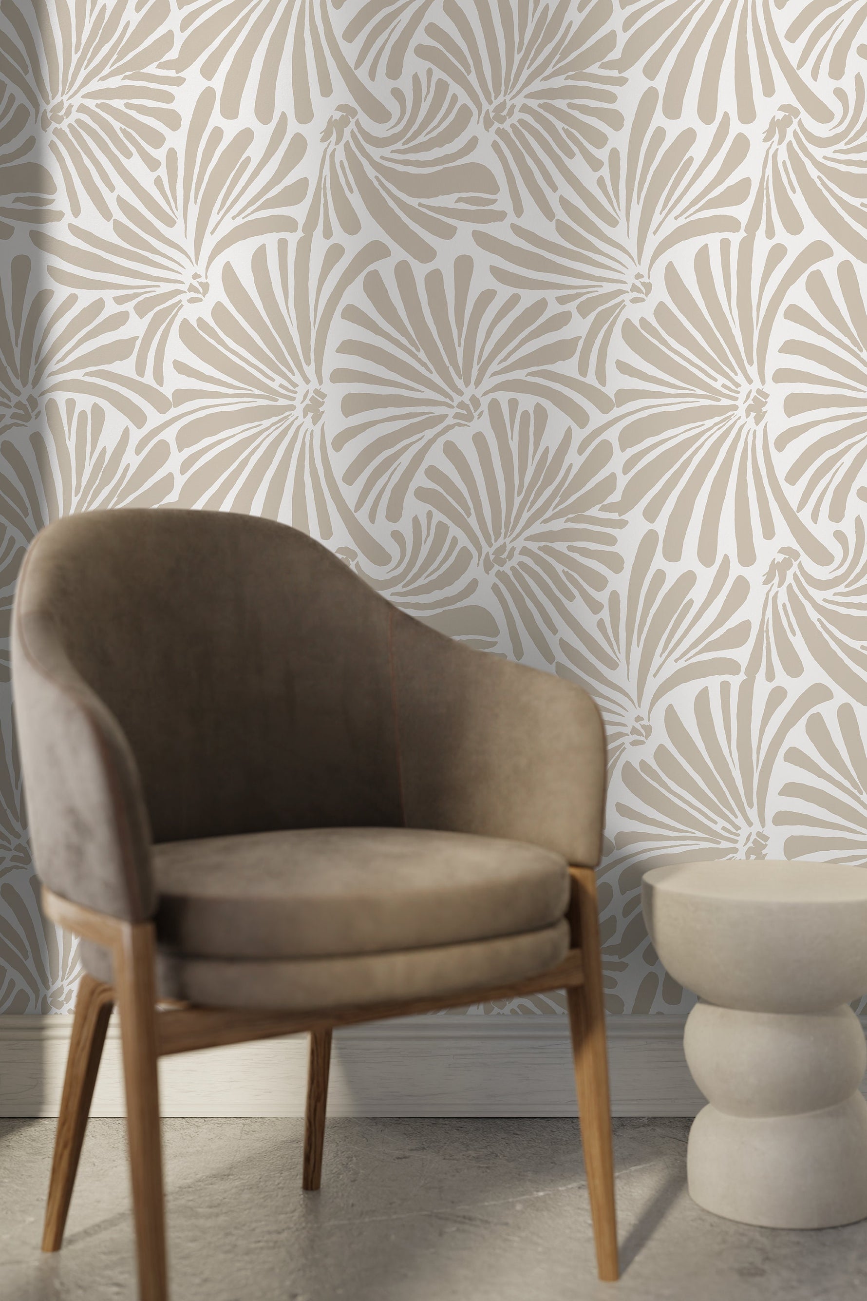 Beige Leaves Wallpaper / Peel and Stick Wallpaper Removable Wallpaper Home Decor Wall Art Wall Decor Room Decor - C666