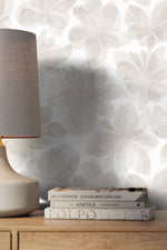 Beige Flower Wallpaper / Peel and Stick Wallpaper Removable Wallpaper Home Decor Wall Art Wall Decor Room Decor - C862