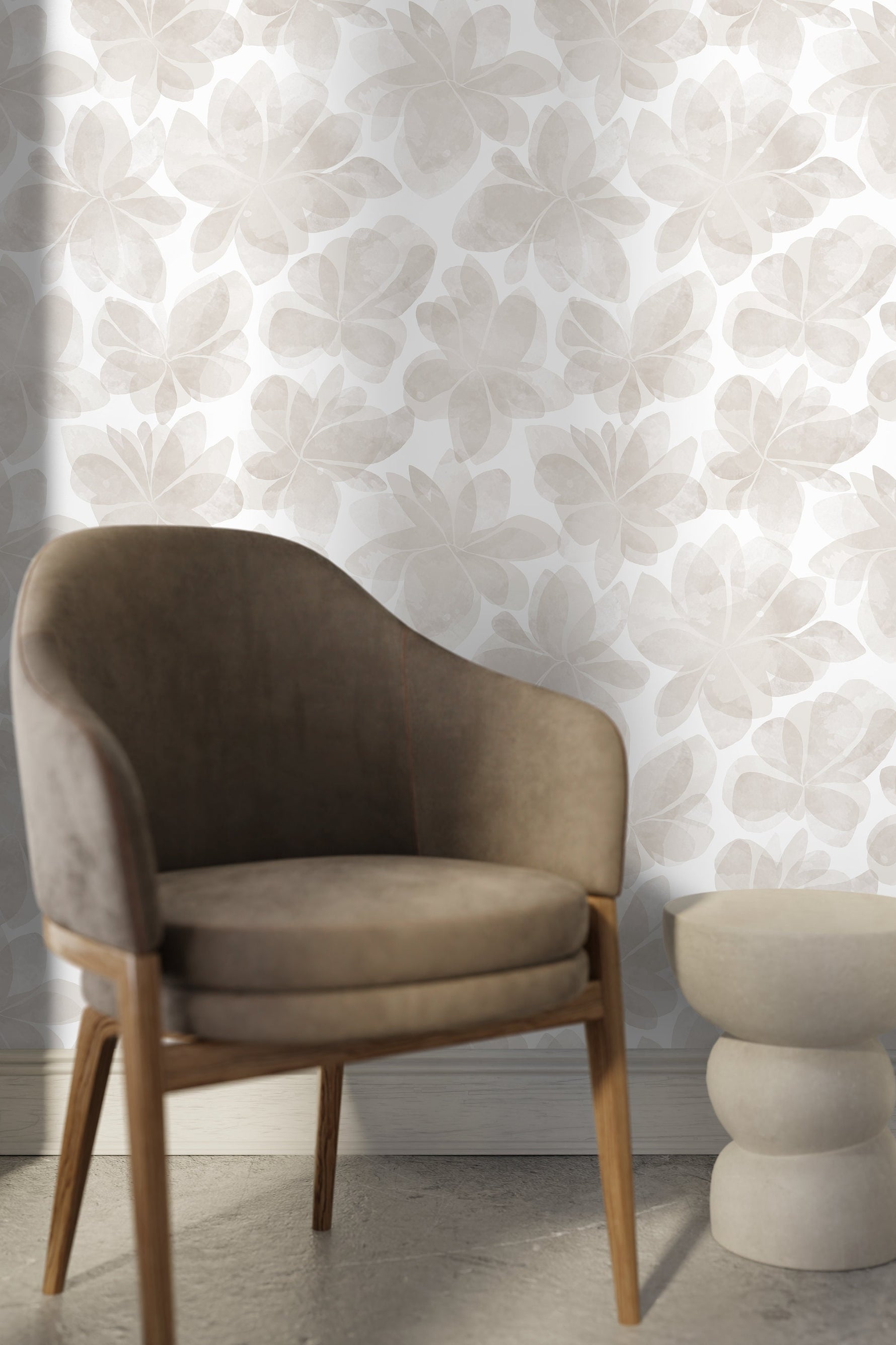 Beige Flower Wallpaper / Peel and Stick Wallpaper Removable Wallpaper Home Decor Wall Art Wall Decor Room Decor - C862