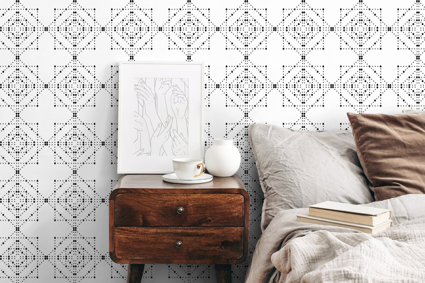 Black and White Geometric Wallpaper / Peel and Stick Wallpaper Removable Wallpaper Home Decor Wall Art Wall Decor Room Decor - C867