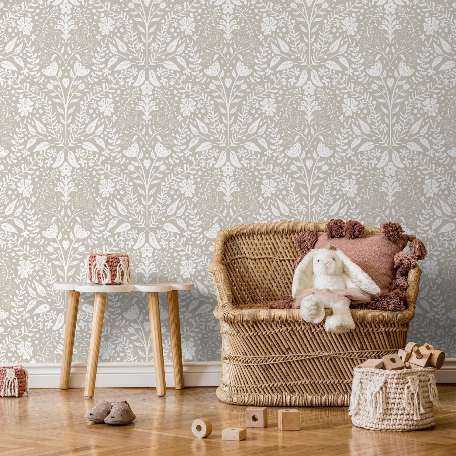 Beige Wildflowers Boho Wallpaper / Peel and Stick Wallpaper Removable Wallpaper Home Decor Wall Art Wall Decor Room Decor - C807