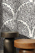 Black and Beige Tree Floral / Wallpaper Peel and Stick Wallpaper Removable Wallpaper Home Decor Wall Art Wall Decor Room Decor - C813