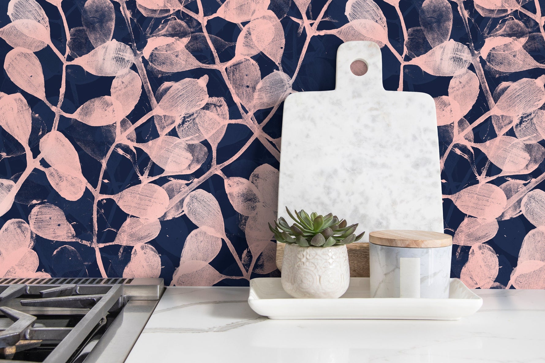 Elegant Navy Leaf Wallpaper - C873