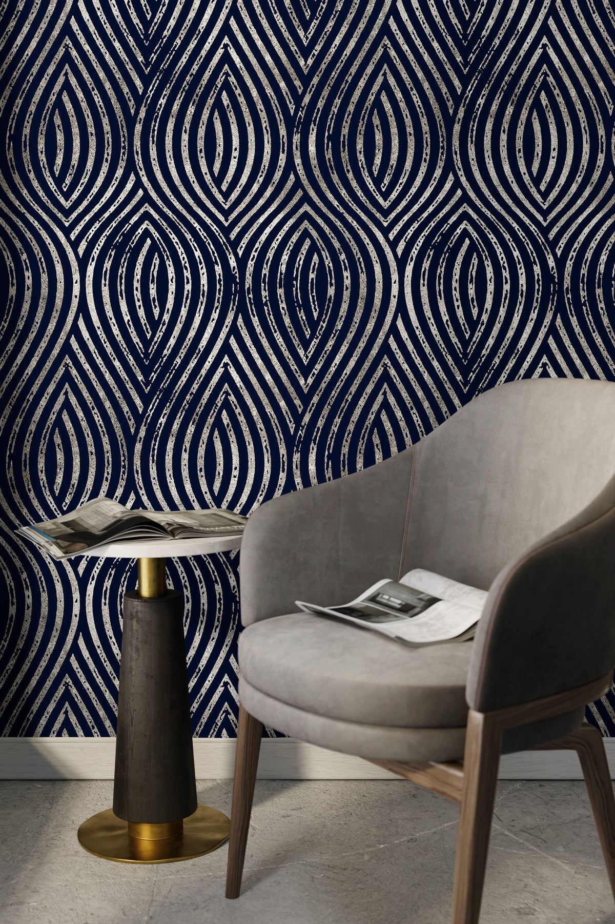 Elegant Navy Curves Wallpaper - C877