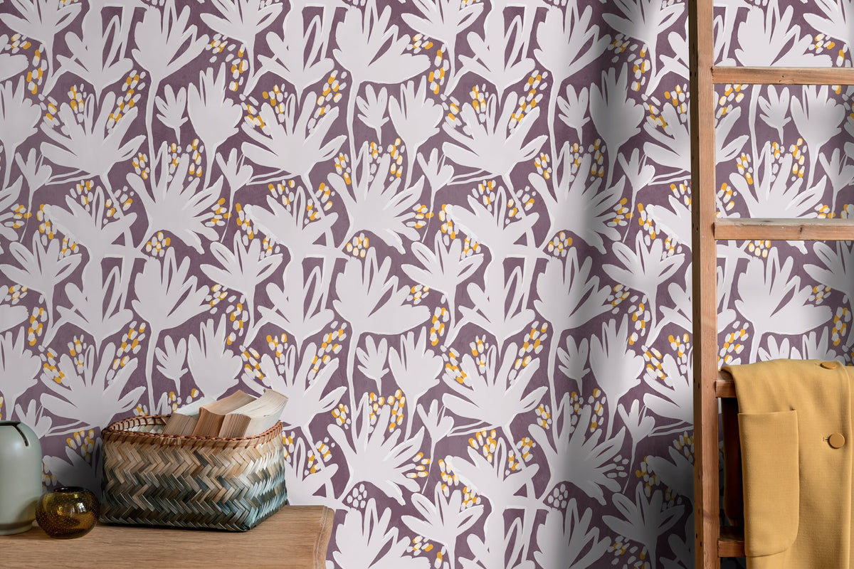 Purple Floral Abstract Wallpaper / Peel and Stick Wallpaper Removable Wallpaper Home Decor Wall Art Wall Decor Room Decor - C904