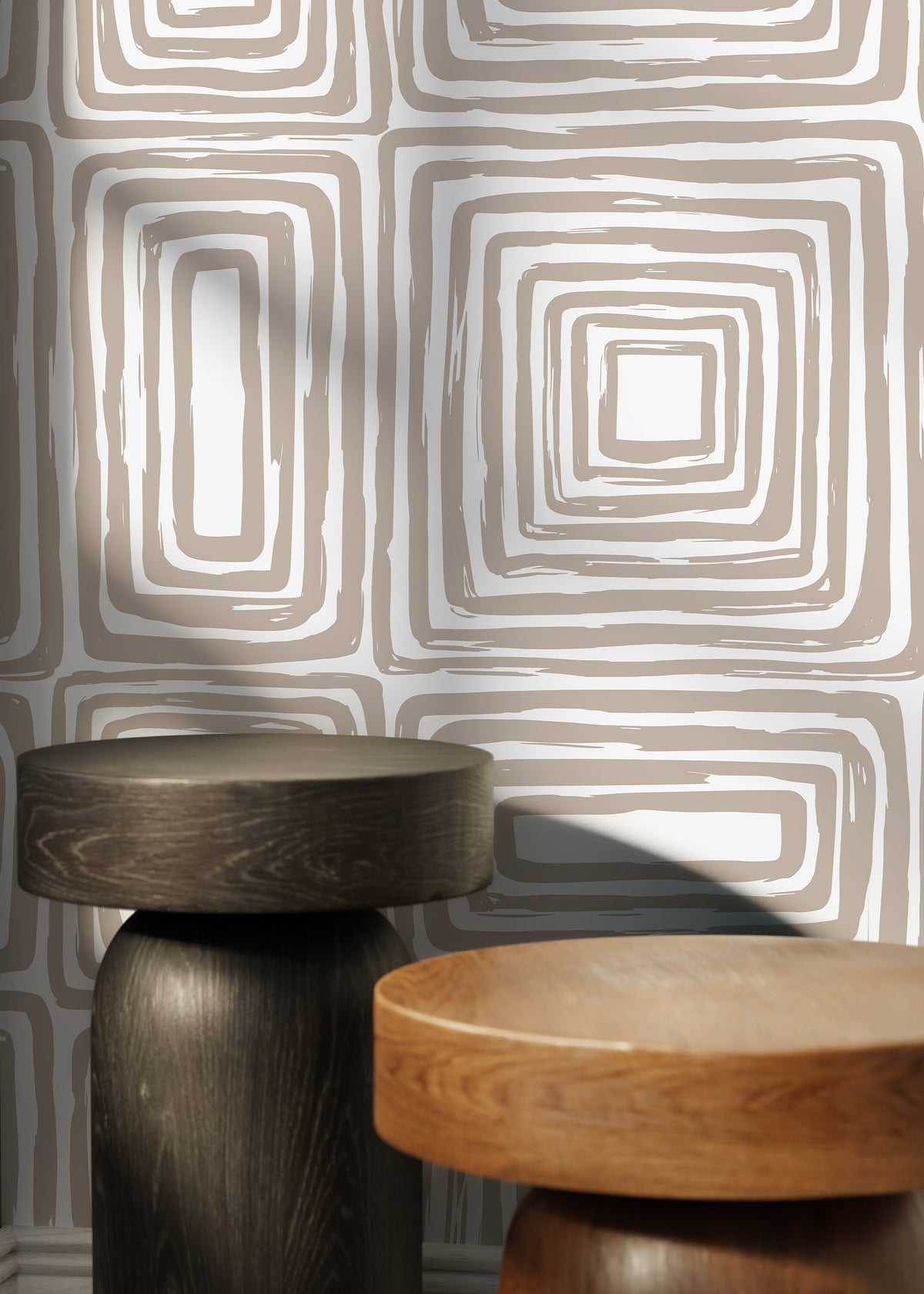 Warm Beige Paint Brushed Labyrinth Wallpaper Peel and Stick Removable Repositionable Minimalistic Abstract Boho Beige & White - ZAAB