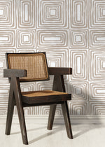 Warm Beige Paint Brushed Labyrinth Wallpaper Peel and Stick Removable Repositionable Minimalistic Abstract Boho Beige & White - ZAAB