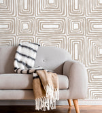 Warm Beige Paint Brushed Labyrinth Wallpaper Peel and Stick Removable Repositionable Minimalistic Abstract Boho Beige & White - ZAAB