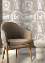 Warm Beige Paint Brushed Labyrinth Wallpaper Peel and Stick Removable Repositionable Minimalistic Abstract Boho Beige & White - ZAAB