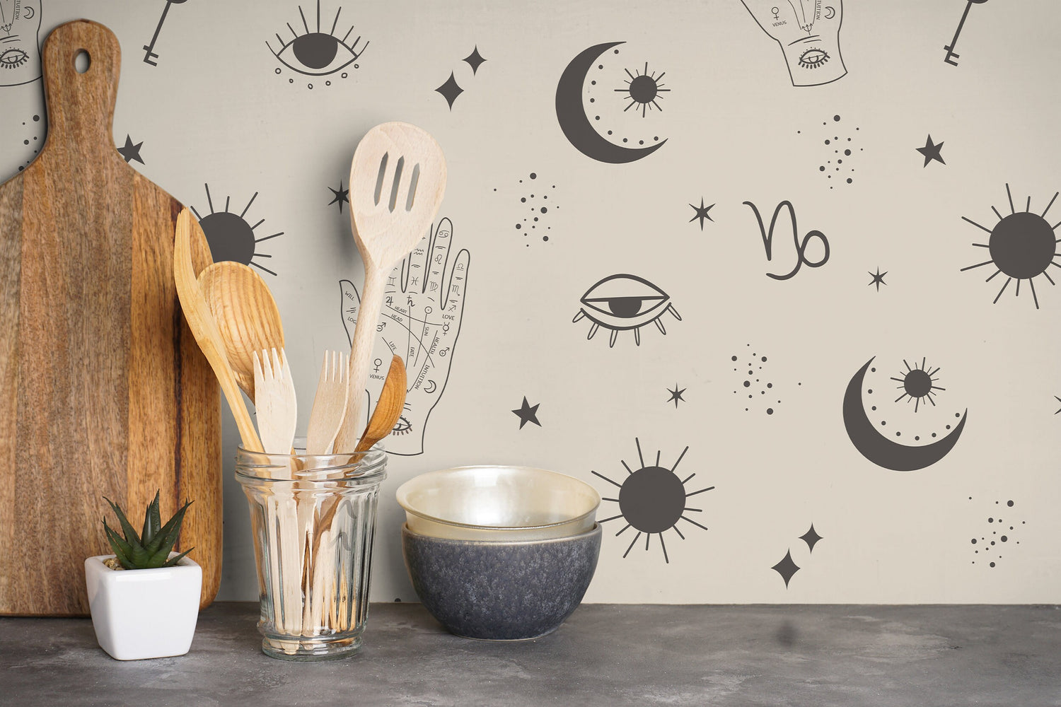 Mystique and Celestial Wallpaper Removable Peel and Stick Wallpaper, Peel and Stick Wallpaper Moon and Zodiac - ZAAU