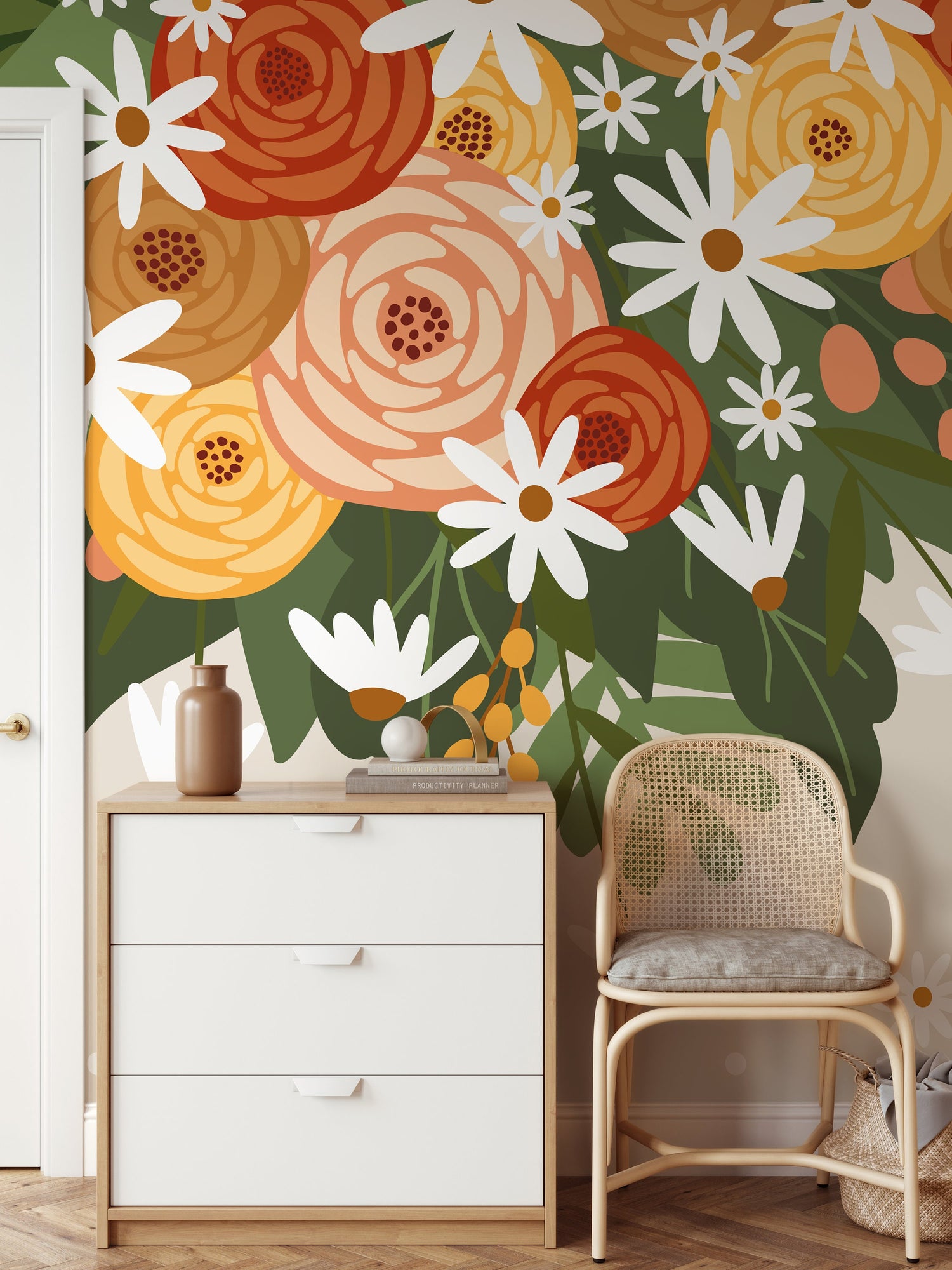 Mural Floral Garden Wallpaper / Peel and Stick Wallpaper Removable Wallpaper Home Decor Wall Art Wall Decor Room Decor - C931