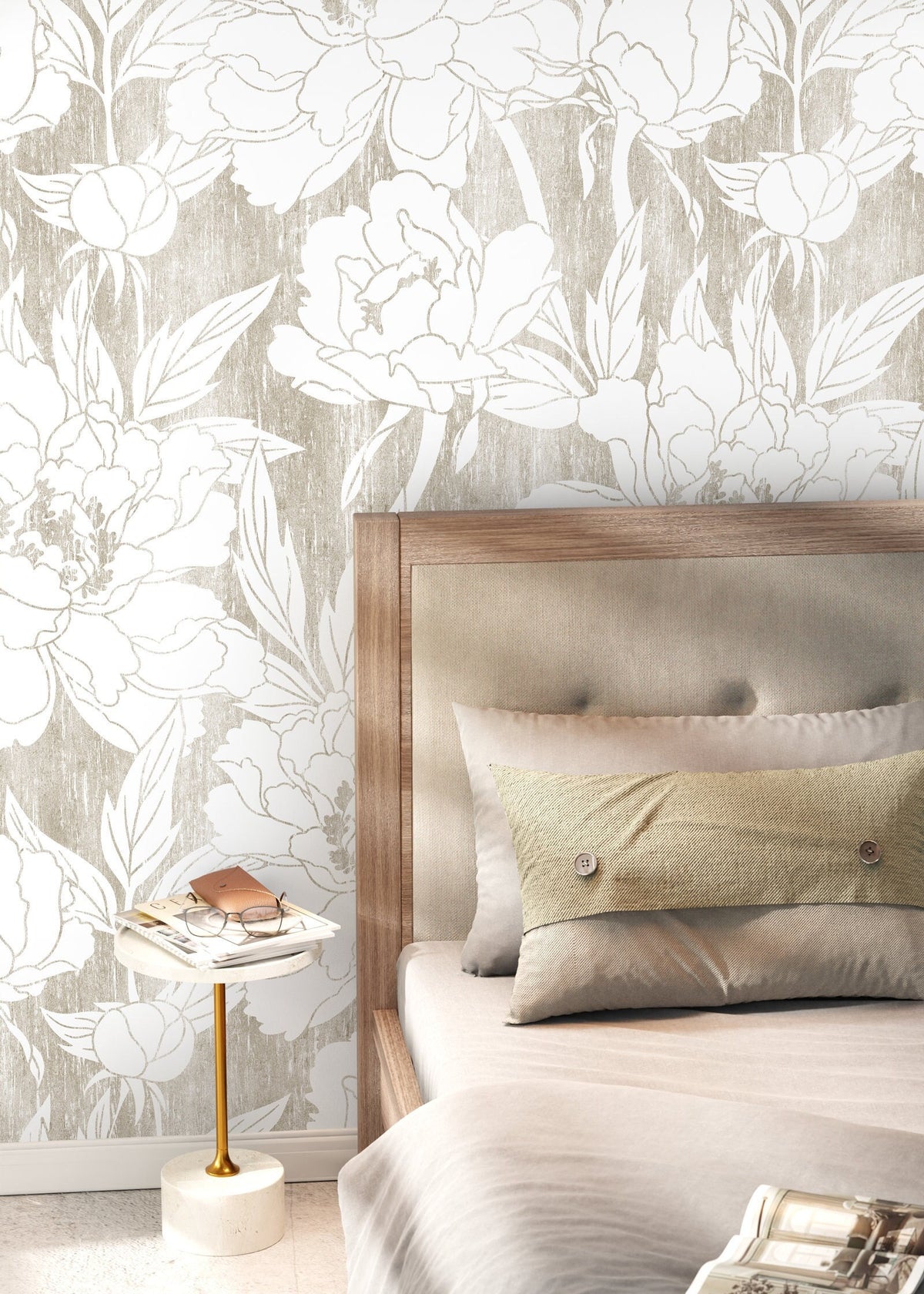 Beige Vintage Floral Wallpaper / Peel and Stick Wallpaper Removable Wallpaper Home Decor Wall Art Wall Decor Room Decor - C914