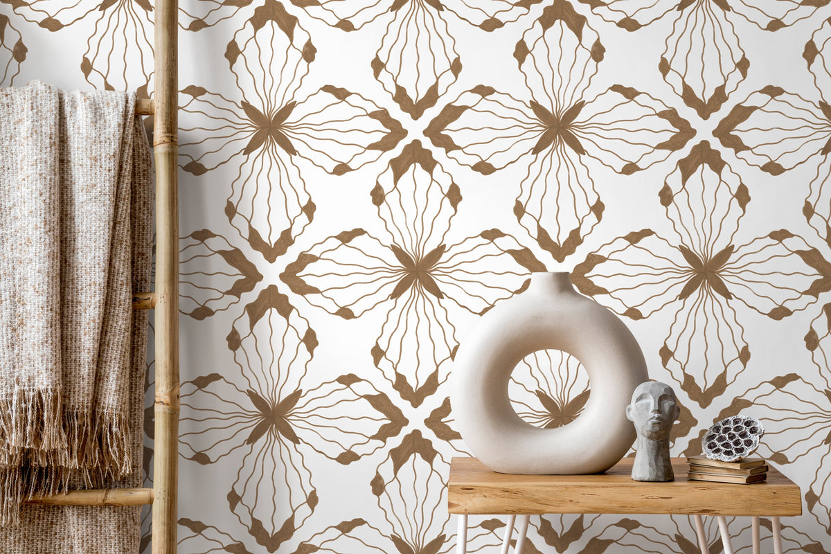 Boho Floral Tile Wallpaper / Peel and Stick Wallpaper Removable Wallpaper Home Decor Wall Art Wall Decor Room Decor - C935