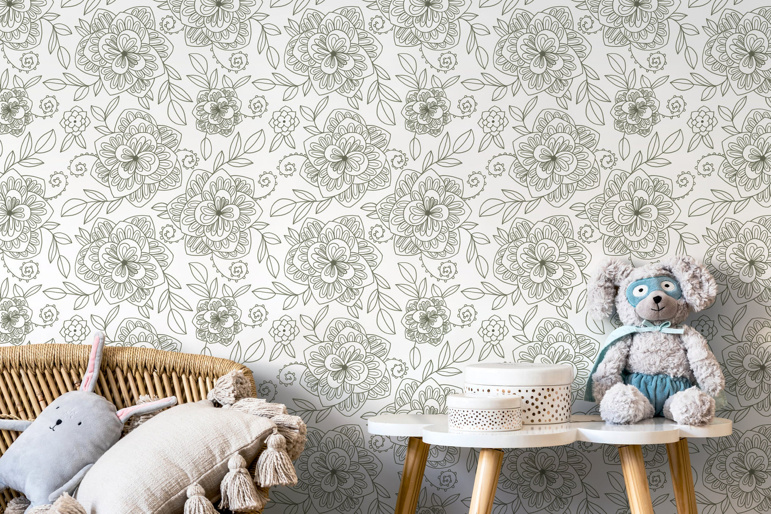 Boho Floral Wallpaper / Peel and Stick Wallpaper Removable Wallpaper Home Decor Wall Art Wall Decor Room Decor - C961