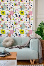 Wall Decor Wallpaper Peel and Stick Wallpaper Removable Wallpaper Home Decor Room Decor / Colorful Floral Scandinavian Wallpaper - B170