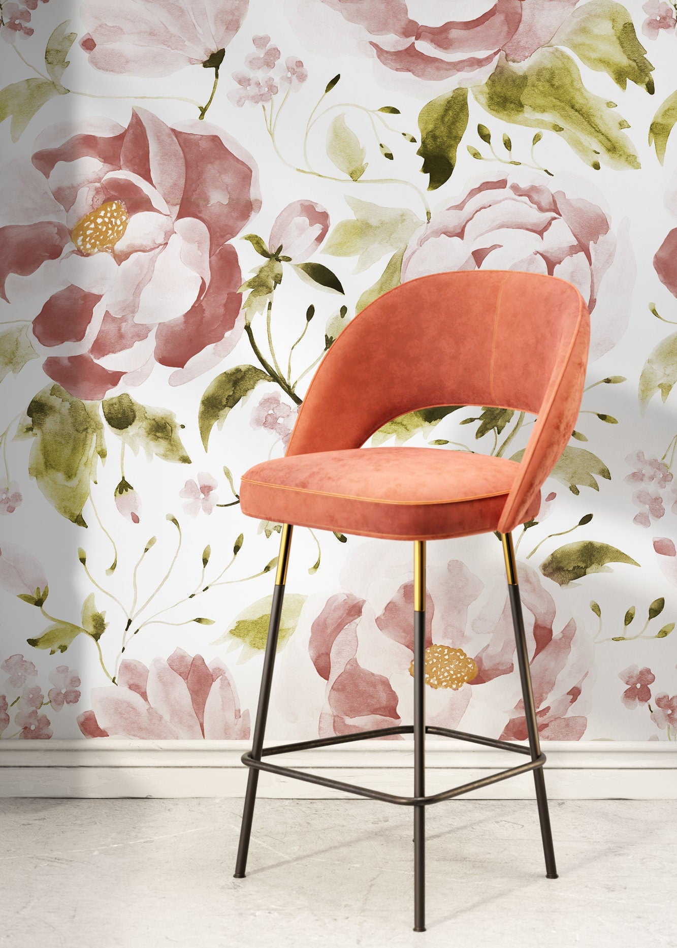 Pink Vintage Floral Wallpaper / Peel and Stick Wallpaper Removable Wallpaper Home Decor Wall Art Wall Decor Room Decor - C965