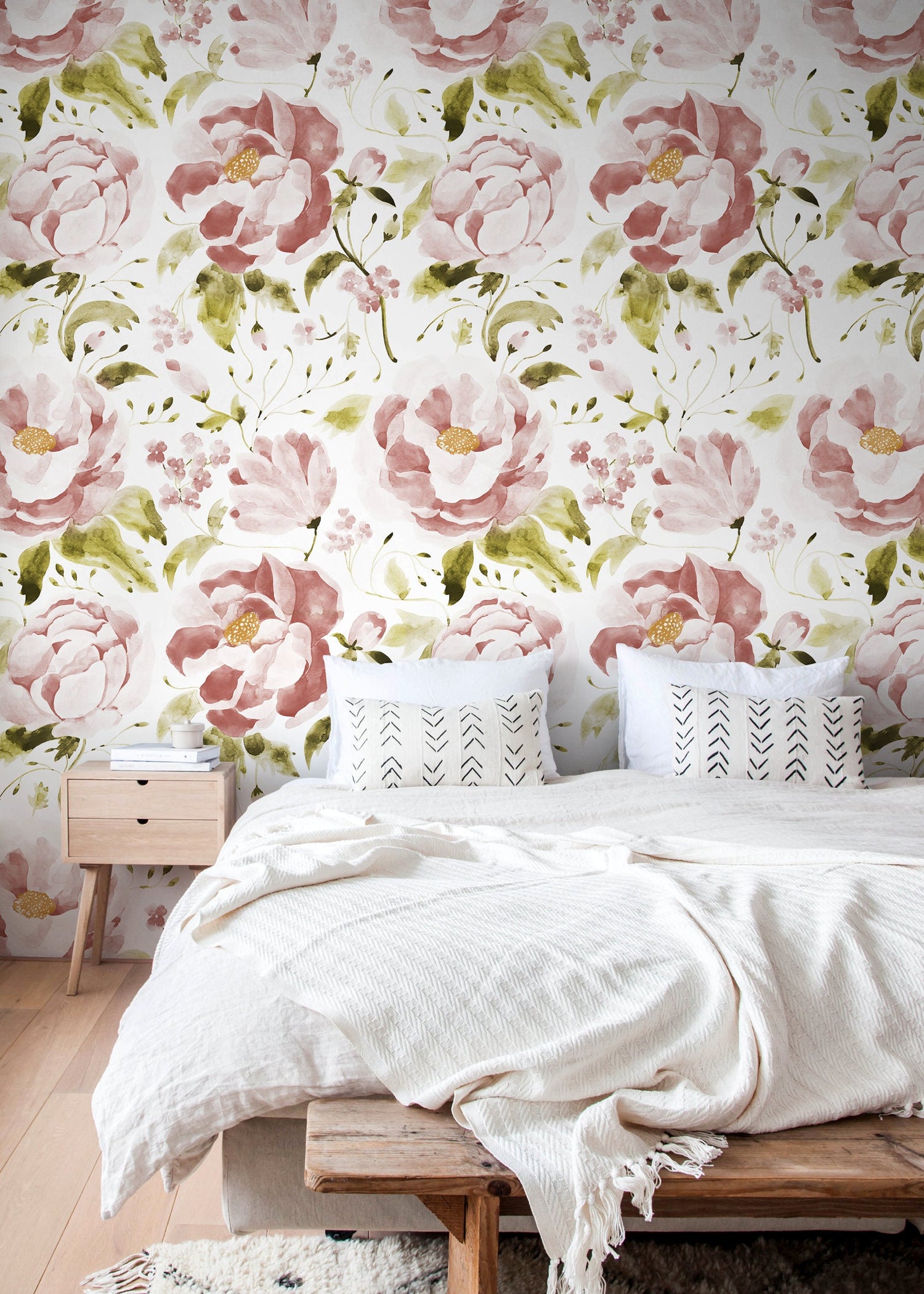 Pink Vintage Floral Wallpaper / Peel and Stick Wallpaper Removable Wallpaper Home Decor Wall Art Wall Decor Room Decor - C965