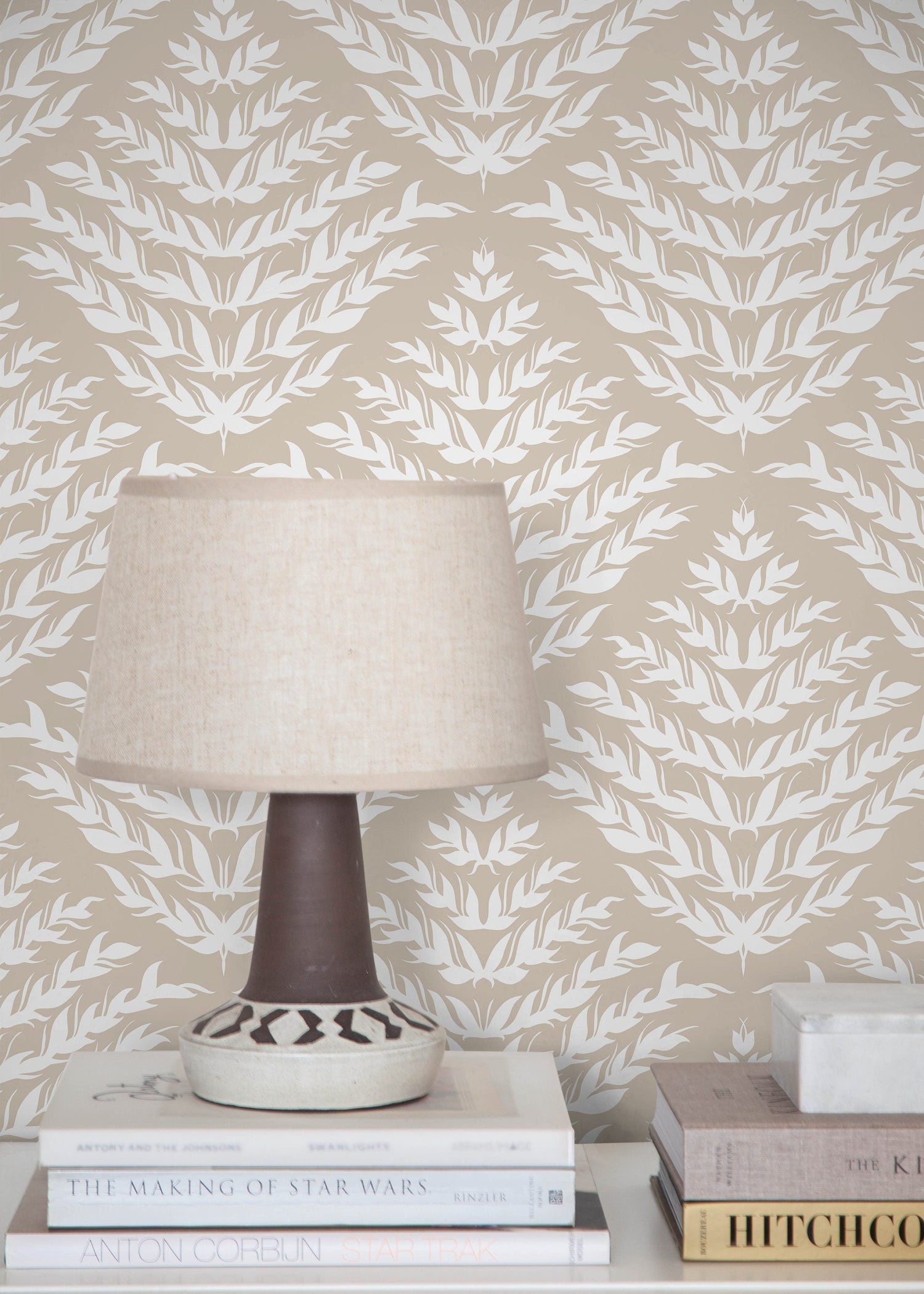 Neutral Boho Leaf Wallpaper / Peel and Stick Wallpaper Removable Wallpaper Home Decor Wall Art Wall Decor Room Decor - C854