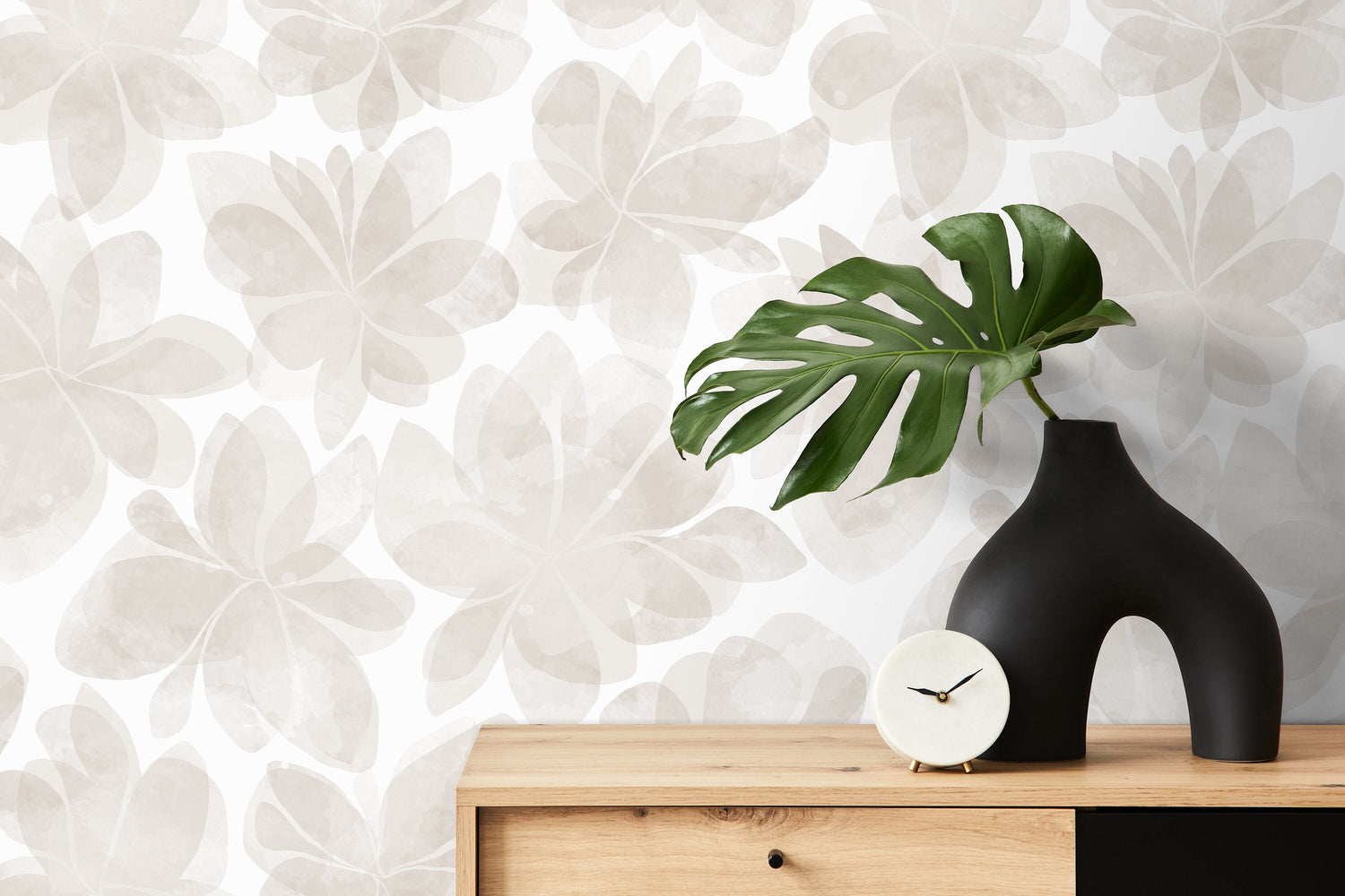 Beige Flower Wallpaper / Peel and Stick Wallpaper Removable Wallpaper Home Decor Wall Art Wall Decor Room Decor - C862