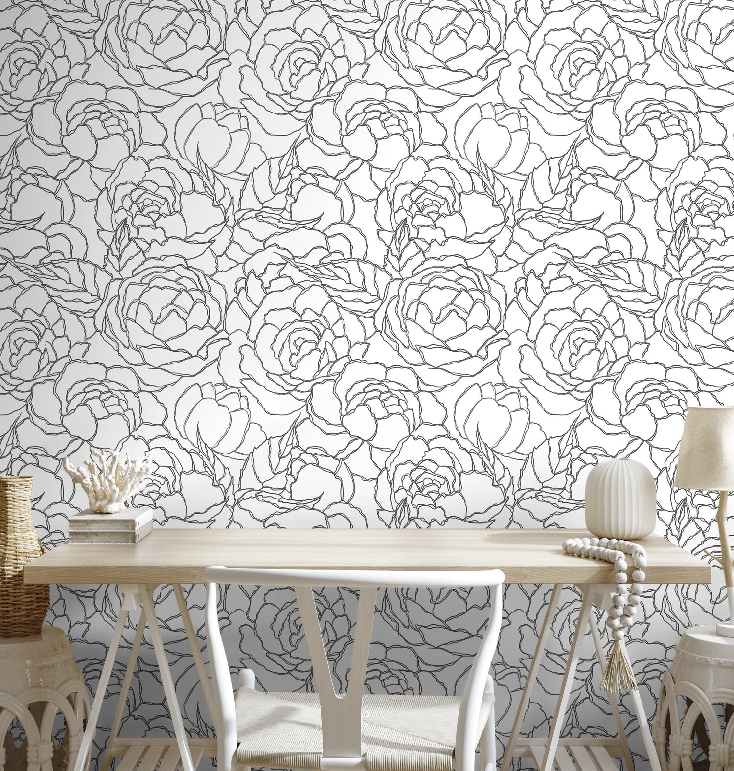 Gray Large Floral Wallpaper / Peel and Stick Wallpaper Removable Wallpaper Home Decor Wall Art Wall Decor Room Decor - C872