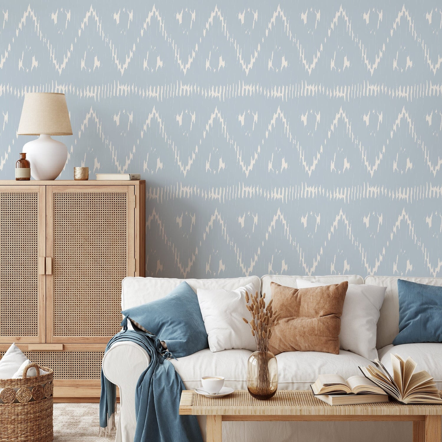 Light Blue Boho Wallpaper / Peel and Stick Wallpaper Removable Wallpaper Home Decor Wall Art Wall Decor Room Decor - C989