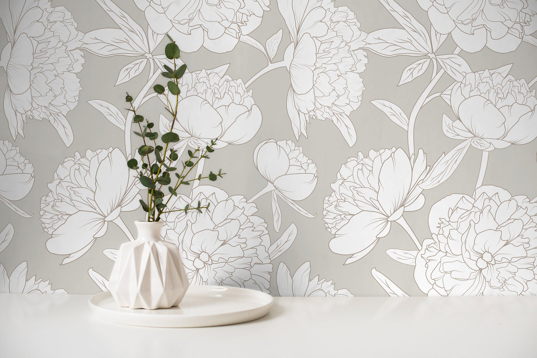 Light Boho Peony Wallpaper Peel and Stick Removable Repositionable Large Floral Minimalistic Abstract - ZAAK