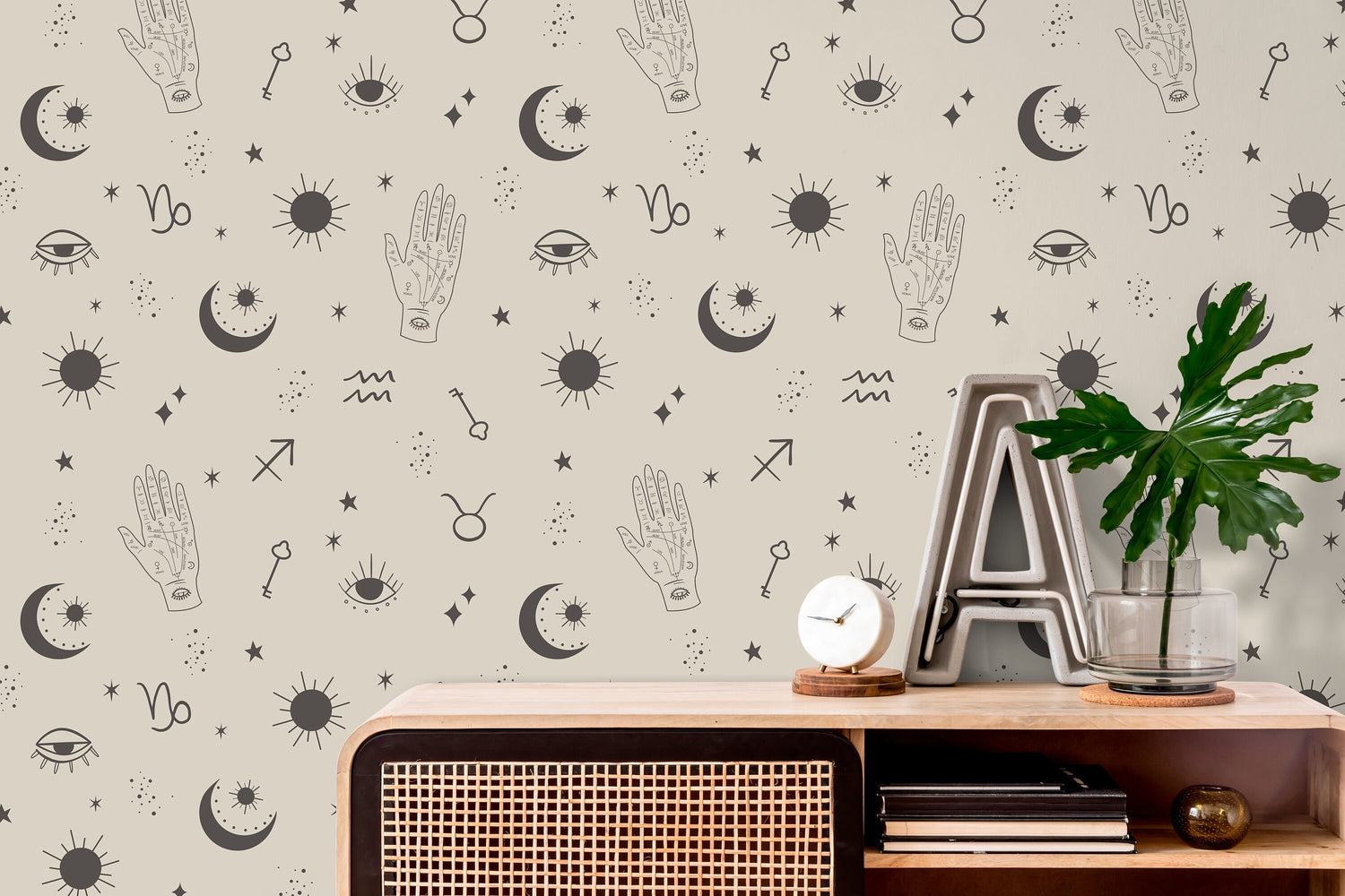 Mystique and Celestial Wallpaper Removable Peel and Stick Wallpaper, Peel and Stick Wallpaper Moon and Zodiac - ZAAU