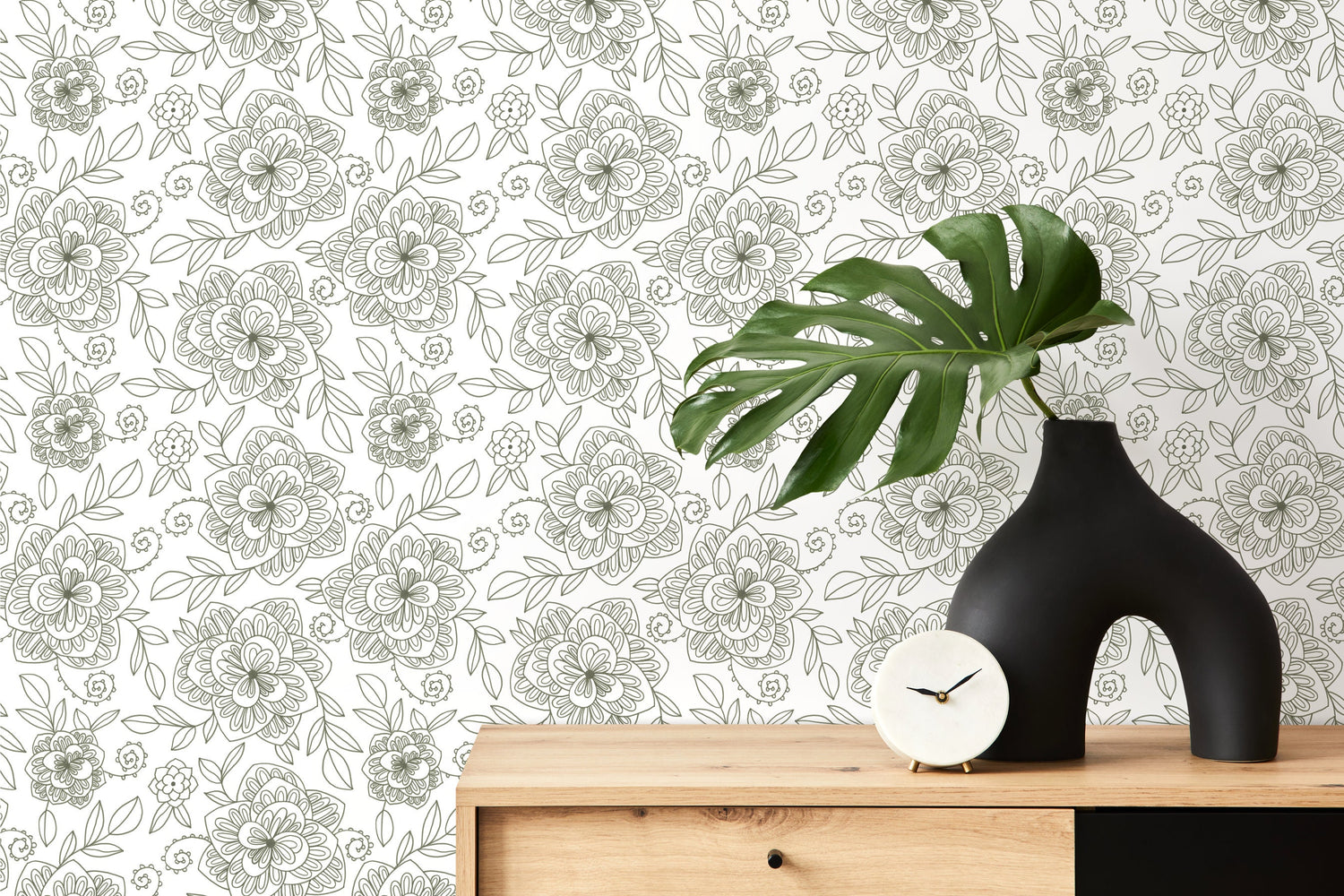 Boho Floral Wallpaper / Peel and Stick Wallpaper Removable Wallpaper Home Decor Wall Art Wall Decor Room Decor - C961