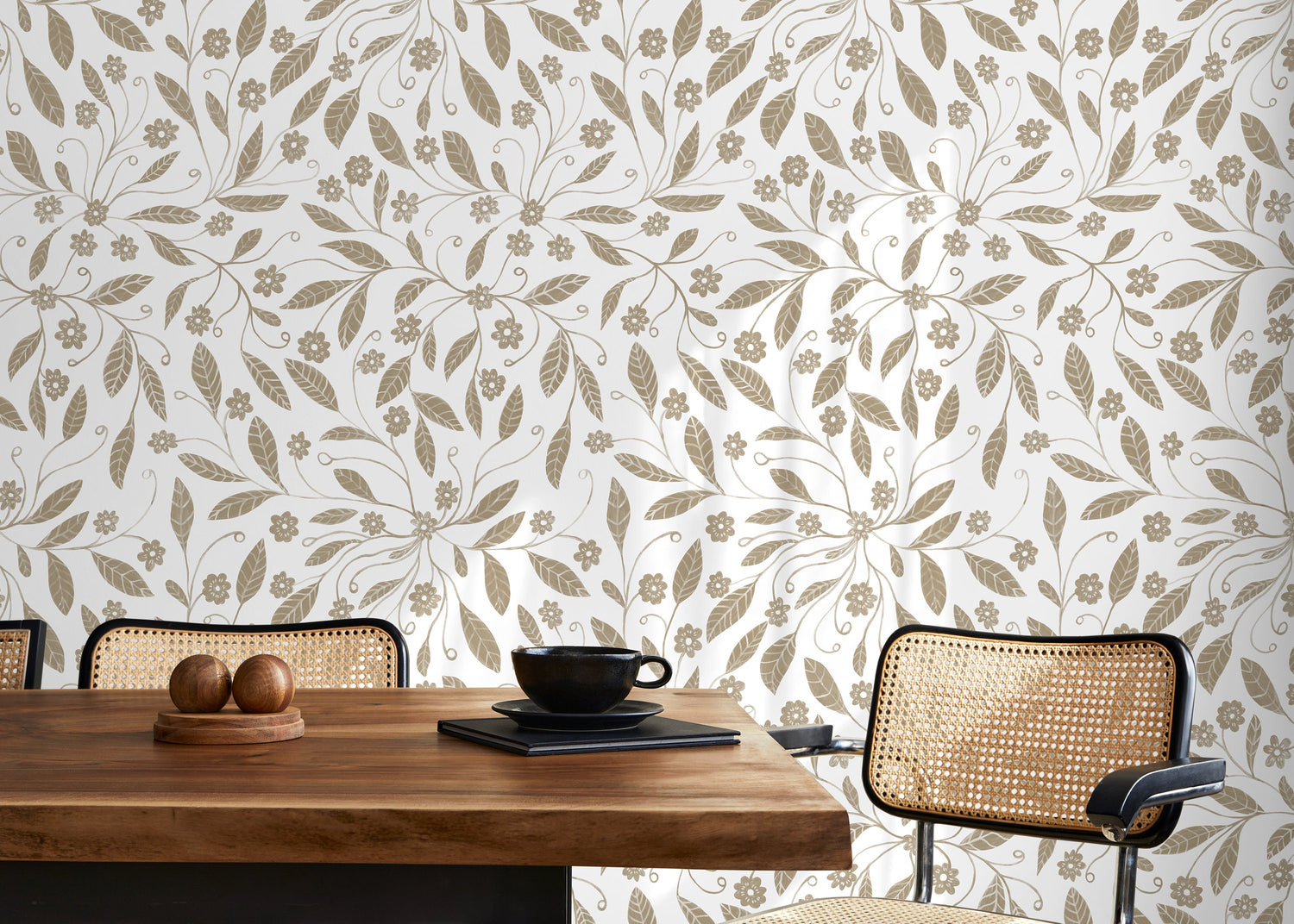 Beige Floral Garden Wallpaper / Peel and Stick Wallpaper Removable Wallpaper Home Decor Wall Art Wall Decor Room Decor - C968