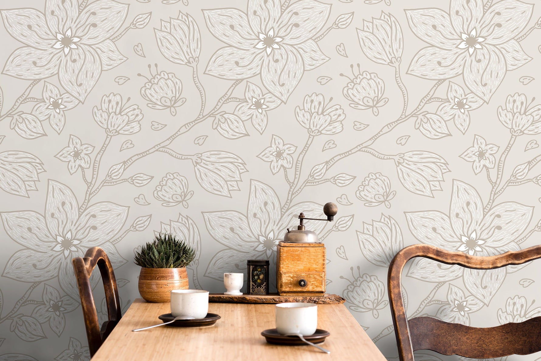 Minimalist Floral Garden Wallpaper / Peel and Stick Wallpaper Removable Wallpaper Home Decor Wall Art Wall Decor Room Decor - C983