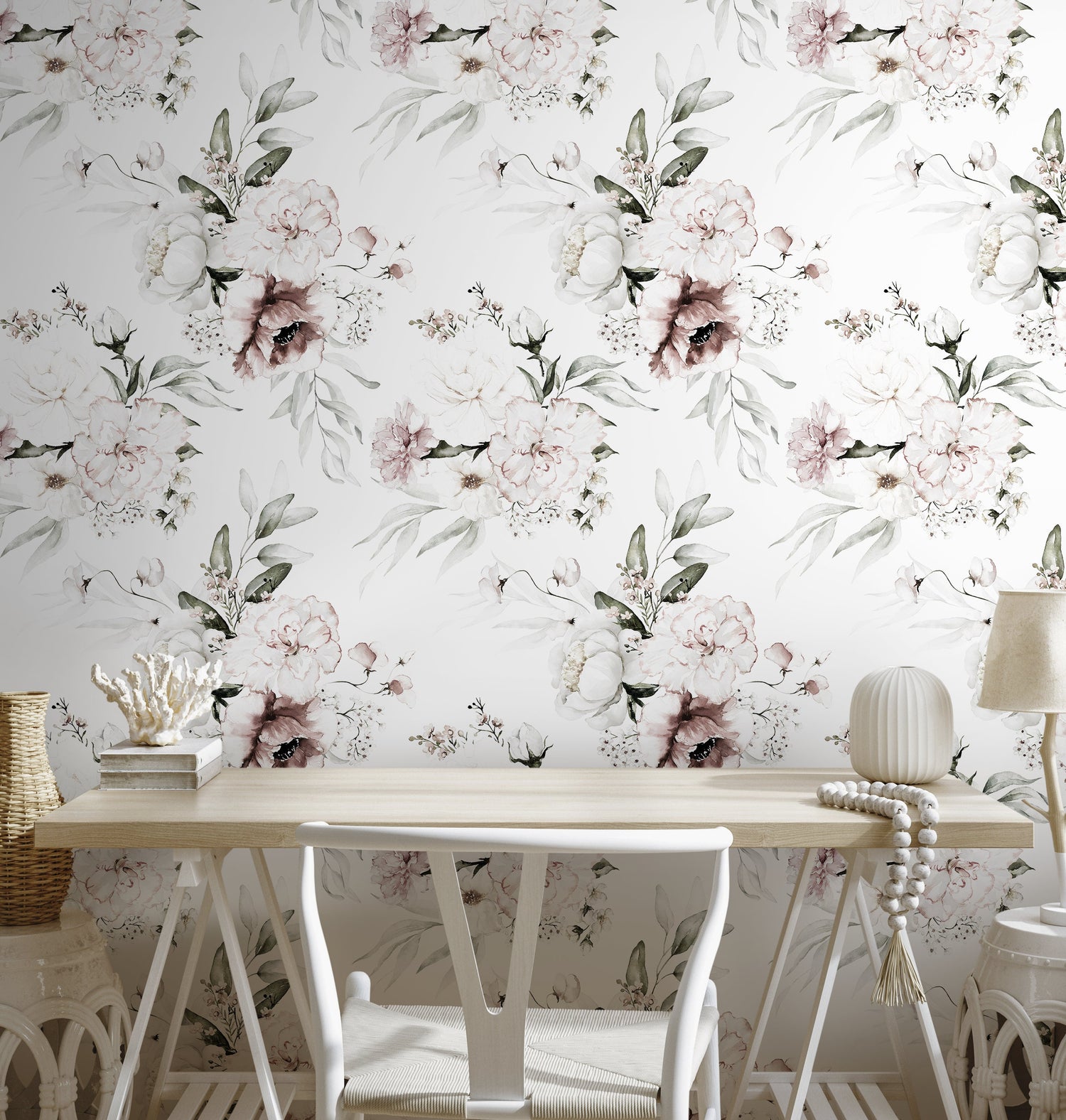 Neutral Vintage Peony Wallpaper / Peel and Stick Wallpaper Removable Wallpaper Home Decor Wall Art Wall Decor Room Decor - D023