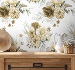 Yellow Vintage Peony Wallpaper / Peel and Stick Wallpaper Removable Wallpaper Home Decor Wall Art Wall Decor Room Decor - D024