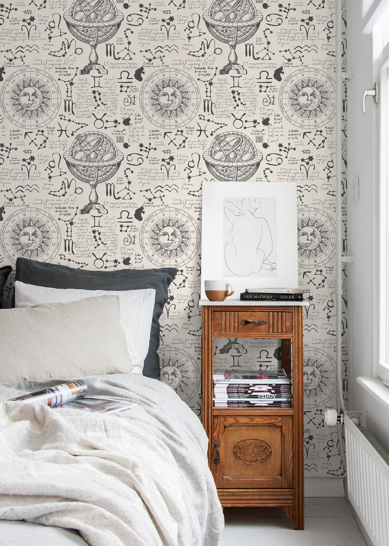 Mystique and Celestial Wallpaper Removable Peel and Stick Wallpaper, Peel and Stick Wallpaper Moon and Zodiac - ZAAX