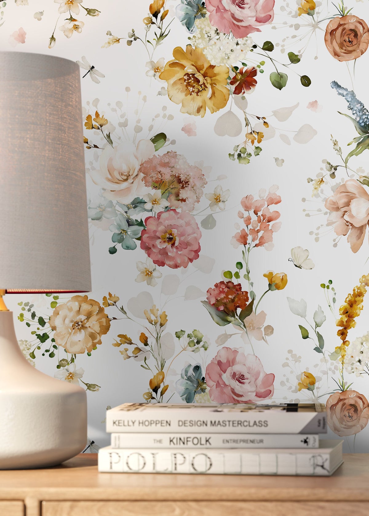 Vintage Floral Watercolor Wallpaper / Peel and Stick Wallpaper Removable Wallpaper Home Decor Wall Art Wall Decor Room Decor - D022