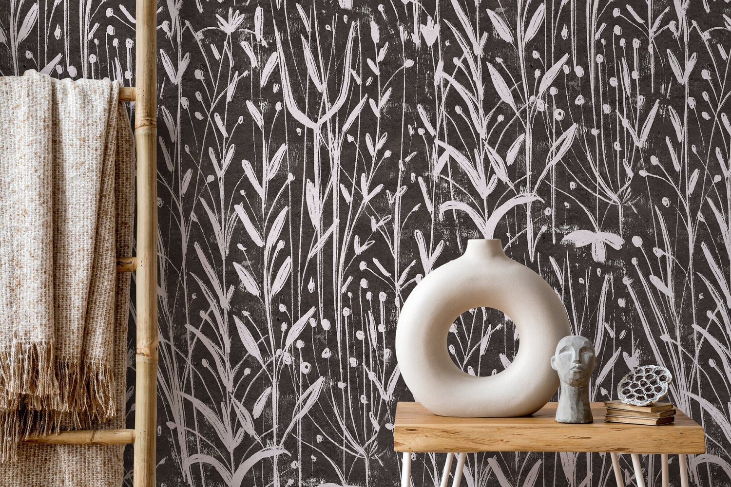 Wild Botanical Charcoal Wallpaper - D014