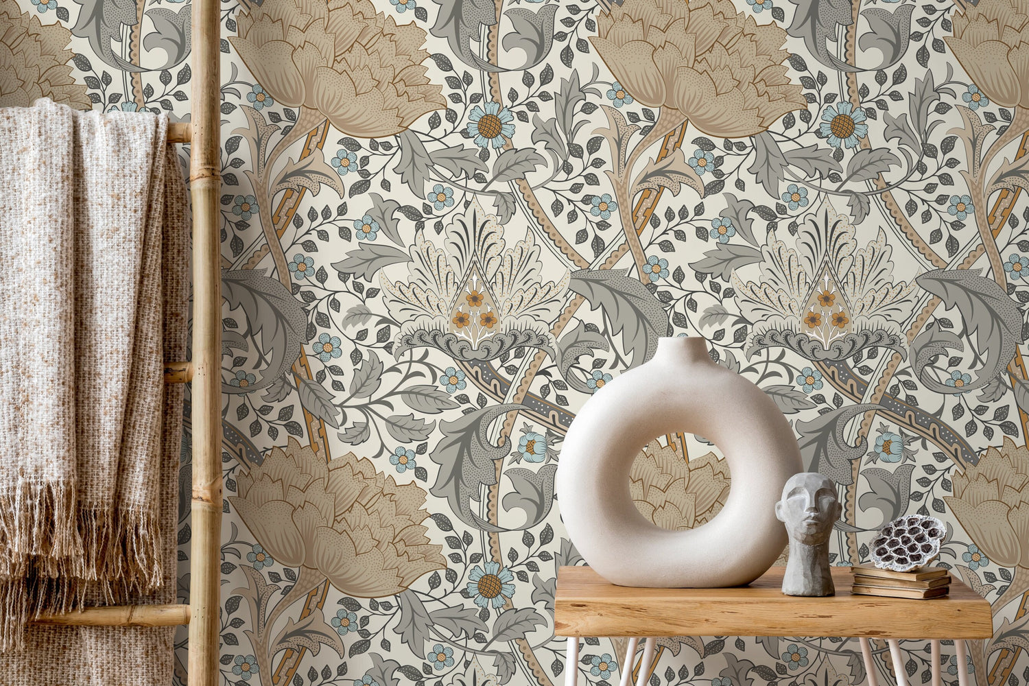 Floral Art Nouveau Wallpaper / Peel and Stick Wallpaper Removable Wallpaper Home Decor Wall Art Wall Decor Room Decor - C992