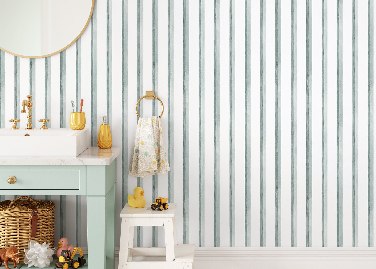 Blue Striped Wallpaper / Peel and Stick Wallpaper Removable Wallpaper Home Decor Wall Art Wall Decor Room Decor - C966