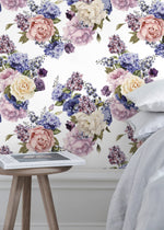 Floral Roses and Hydrangeas Wallpaper / Peel and Stick Wallpaper Removable Wallpaper Home Decor Wall Art Wall Decor Room Decor - C795