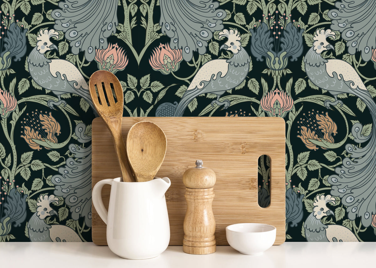 Bird William Morris Wallpaper / Peel and Stick Wallpaper Removable Wallpaper Home Decor Wall Art Wall Decor Room Decor - D004